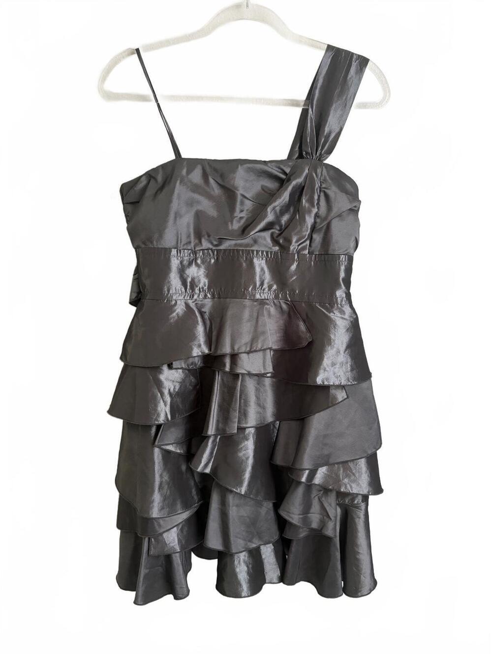 Teeze Me |‎ Girls Silver Gray Matte Sheen Tiered Ruffle Strap Dress Size 11